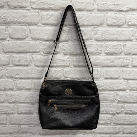 Beverly Hills Polo Club Black Leather Crossbody Bag Purse Handbag Multi Pockets - Picture 2 of 14